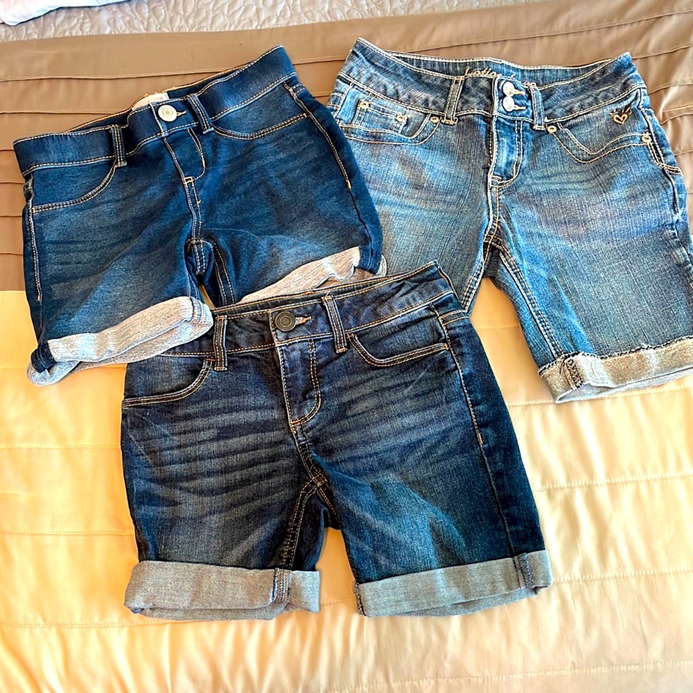 3 pairs of girls shorts. Size 8. Lightly used. Justice, and SO by Kohl’s.